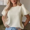 Sale Dear-Lover Textured Puff Sleeve T-shirt Oatmeal