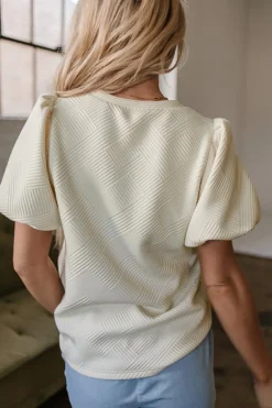 Sale Dear-Lover Textured Puff Sleeve T-shirt Oatmeal