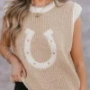 Best Dear-Lover Woven Horseshoe Color Contrast Trim Sweater Vest Oatmeal