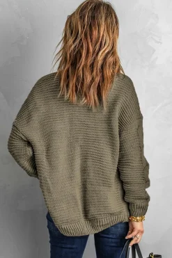 Fashion Dear-Lover Olive Chunky Wide Long Sleeve Knit Cardigan Olive Green