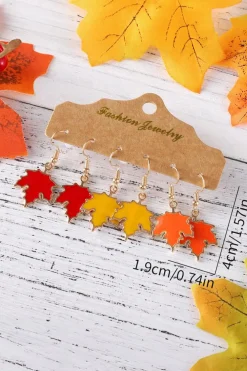 Best Dear-Lover 3 Pairs/Set Thanksgiving Maple Leaves Hook Dangle Earrings Orange