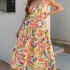 Hot Dear-Lover Abstract Print Spaghetti Strap Piping Detail Maxi Dres Orange