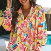 Clearance Dear-Lover Abstract Printed High Low Oversized Shirt Orange
