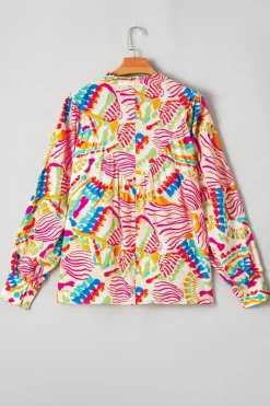 Clearance Dear-Lover Abstract Printed High Low Oversized Shirt Orange