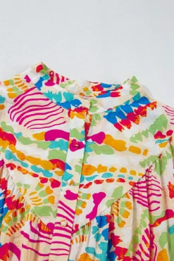 Clearance Dear-Lover Abstract Printed High Low Oversized Shirt Orange
