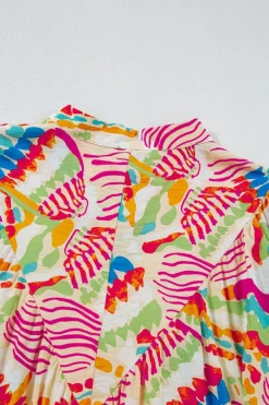 Clearance Dear-Lover Abstract Printed High Low Oversized Shirt Orange