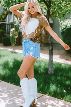 Outlet Dear-Lover Bleached Blank Crew Neck Short Sleeve Top Orange