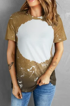 Outlet Dear-Lover Bleached Blank Crew Neck Short Sleeve Top Orange