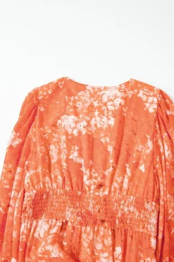 Discount Dear-Lover Boho Floral Bishop Sleeve V Neck Tiered Maxi Dress Orange