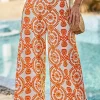 New Dear-Lover Boho Retro Flower Print Wide Leg Pants Orange