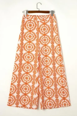 New Dear-Lover Boho Retro Flower Print Wide Leg Pants Orange