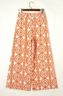 New Dear-Lover Boho Retro Flower Print Wide Leg Pants Orange