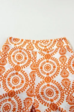 New Dear-Lover Boho Retro Flower Print Wide Leg Pants Orange