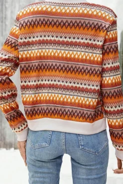 Hot Dear-Lover Boho Striped Zip Up Long Sleeve Jacket Orange