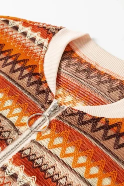 Hot Dear-Lover Boho Striped Zip Up Long Sleeve Jacket Orange