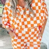 Discount Dear-Lover Checkerboard Print V Neck Loose Tee and Shorts Lounge Set Orange