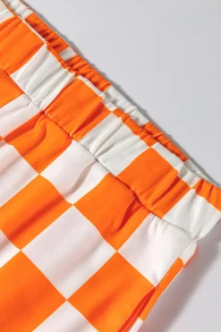 Discount Dear-Lover Checkerboard Print V Neck Loose Tee and Shorts Lounge Set Orange