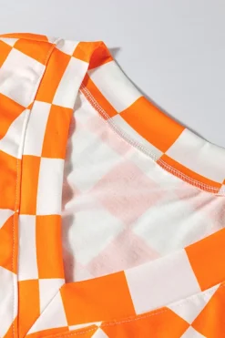 Discount Dear-Lover Checkerboard Print V Neck Loose Tee and Shorts Lounge Set Orange