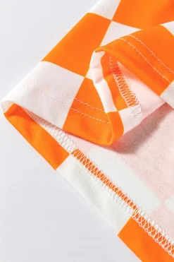 Discount Dear-Lover Checkerboard Print V Neck Loose Tee and Shorts Lounge Set Orange