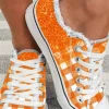 Online Dear-Lover Checkered Flat Canvas Shoes Orange