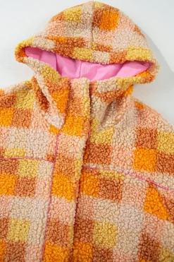 Clearance Dear-Lover Checkered Sherpa Hooded Jacket Orange