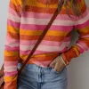 Hot Dear-Lover Color Block Ribbed Edge Round Neck Sweater Orange