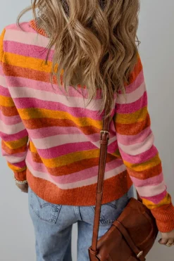 Hot Dear-Lover Color Block Ribbed Edge Round Neck Sweater Orange