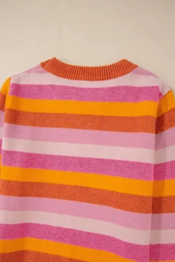 Hot Dear-Lover Color Block Ribbed Edge Round Neck Sweater Orange