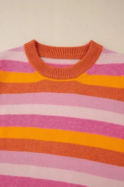 Hot Dear-Lover Color Block Ribbed Edge Round Neck Sweater Orange