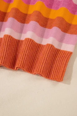 Hot Dear-Lover Color Block Ribbed Edge Round Neck Sweater Orange