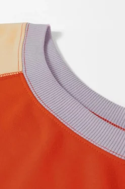 Fashion Dear-Lover Color Block Side Slits Raglan Sleeve Loose Fit Top Orange
