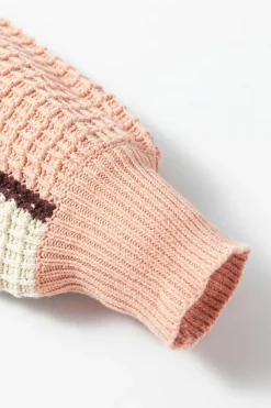 Discount Dear-Lover Color Block Waffle Knit Drawstring Mock Neck Sweater Orange