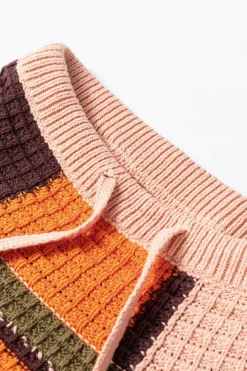 Discount Dear-Lover Color Block Waffle Knit Drawstring Mock Neck Sweater Orange