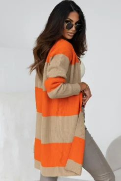 New Dear-Lover Colorblock Ribbed Knit Cardigan Orange