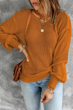 Hot Dear-Lover Drop Shoulder Back Cut-out Sweater with Tie Orange