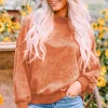 Sale Dear-Lover Drop Shoulder Crew Neck Pullover Sweatshirt Orange