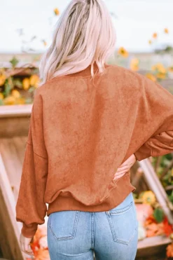 Sale Dear-Lover Drop Shoulder Crew Neck Pullover Sweatshirt Orange