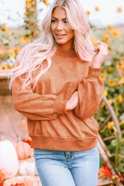 Sale Dear-Lover Drop Shoulder Crew Neck Pullover Sweatshirt Orange