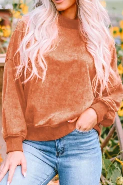 Sale Dear-Lover Drop Shoulder Crew Neck Pullover Sweatshirt Orange