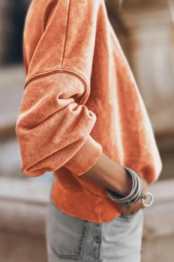 Sale Dear-Lover Drop Shoulder Crew Neck Pullover Sweatshirt Orange