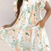Outlet Dear-Lover Floral Contrast Edge Layered Short Sleeve Mini Dress Orange