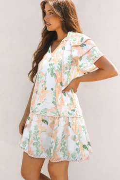 Outlet Dear-Lover Floral Contrast Edge Layered Short Sleeve Mini Dress Orange