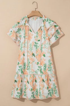 Outlet Dear-Lover Floral Contrast Edge Layered Short Sleeve Mini Dress Orange