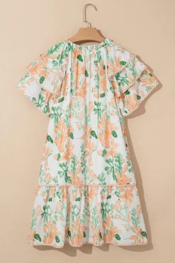 Outlet Dear-Lover Floral Contrast Edge Layered Short Sleeve Mini Dress Orange