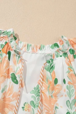 Outlet Dear-Lover Floral Contrast Edge Layered Short Sleeve Mini Dress Orange
