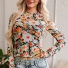 Best Dear-Lover Floral Mesh Slim Long Sleeve Crop Top Orange