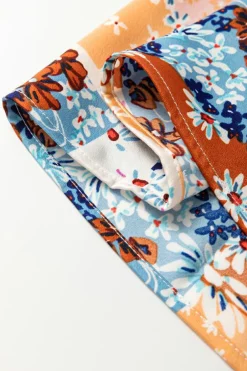 Best Dear-Lover Floral Patchwork Printed Frilled Bandeau Smocked High Waist Long Dress Orange