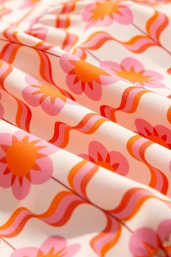 New Dear-Lover Floral Print Flounce Sleeve Buttoned Front Mini Dress Orange