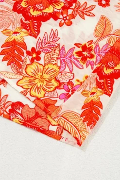 Discount Dear-Lover Floral Print Pearl Button Keyhole Long Puff Sleeve Blouse Orange