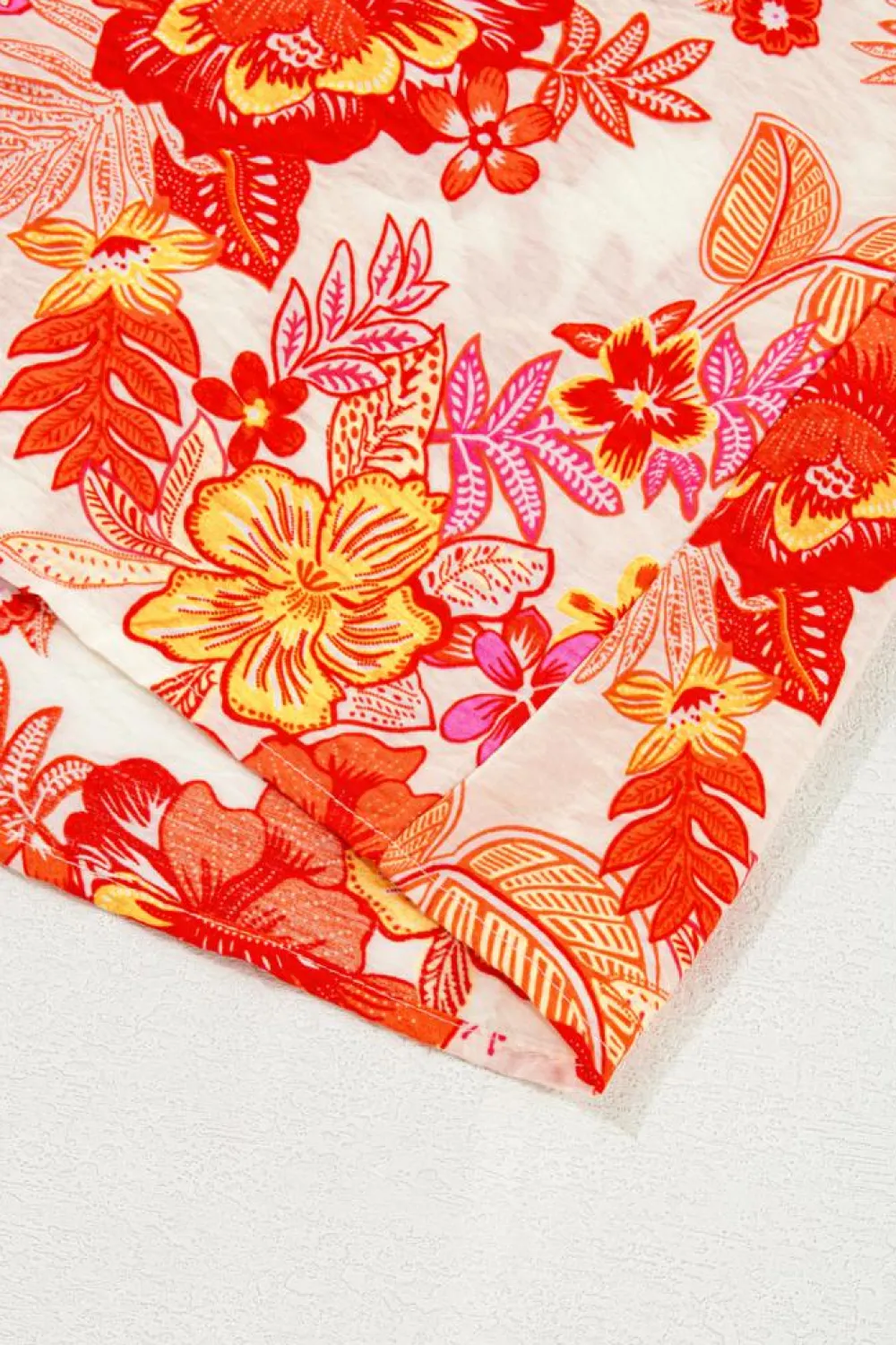 Discount Dear-Lover Floral Print Pearl Button Keyhole Long Puff Sleeve Blouse Orange